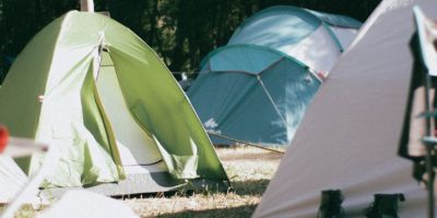 photograph of tents on the ground